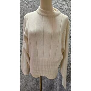 NILS Vintage Cream Wool‎ Heavy Mock Neck Dolman Sleeve Sweater Taper Waist Large